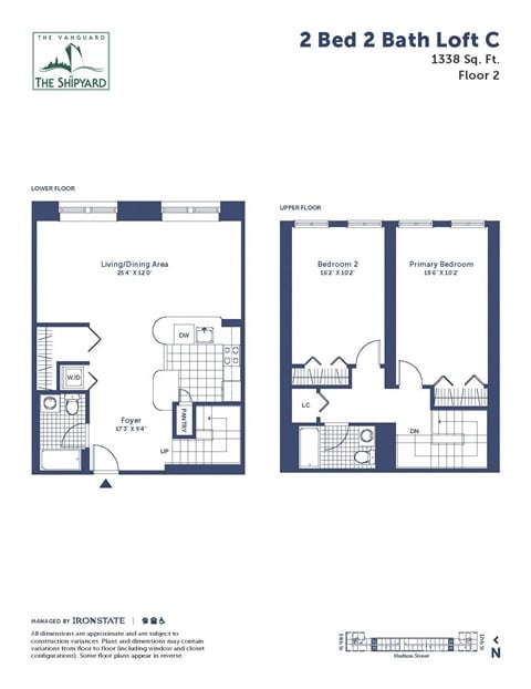 Floor plan for 2 beds, 2 baths, 1338 sqft